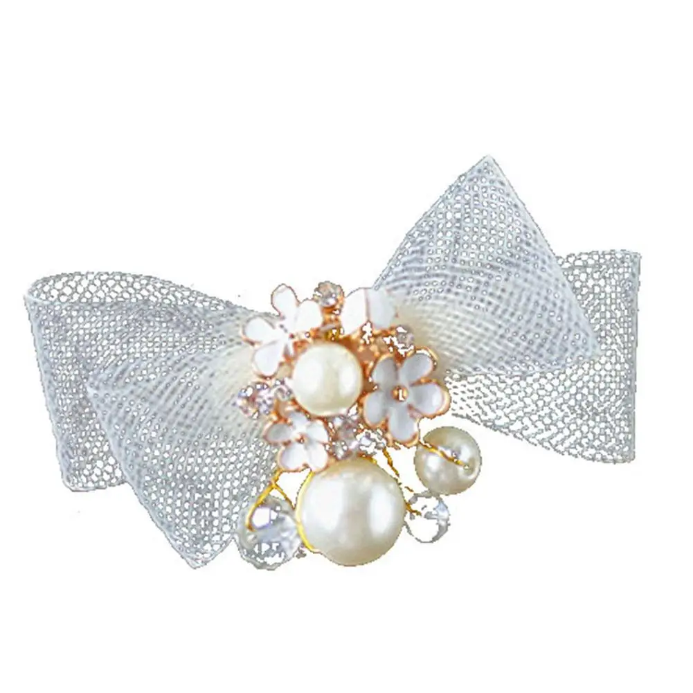 

Hair Clip Women Faux Pearl Alloy Mesh Bowknot Flower Bridal Hair Clip Female Hair Clip Hair Accessories