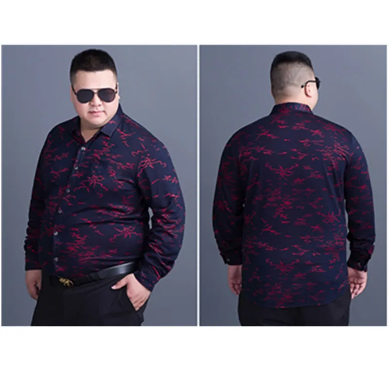 Новинка 8XL 7XL 6XL мужские рубашки с длинным рукавом цветочным принтом приталенные
