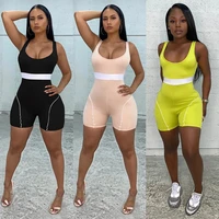 thorn%c2%a0tree 2021 new sexy women sleeveless tank jumpsuit one pieces o neck high waist striped bodycon sports rompers biker shorts