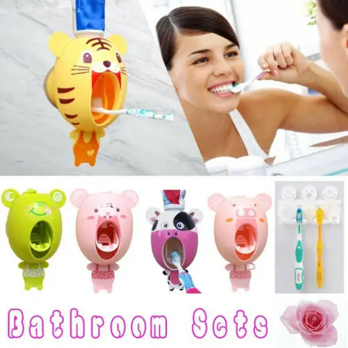 

Cute Cartoon Plastic Automatic Toothpaste Squeezers Dispenser Household Holder Wall Mount Stand Bathroom