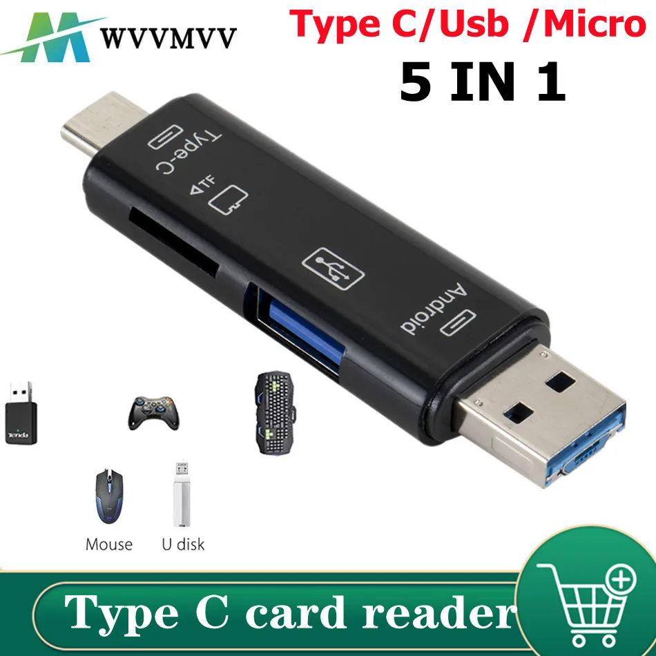5 в 1, OTG-кардридер с портом USB Type-C и Micro USB - изображение