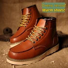 Мужские ботинки в стиле ретро, Красные Теплые удобные рабочие ботинки на меху в британском стиле, универсальные модные ботинки, зима 2021