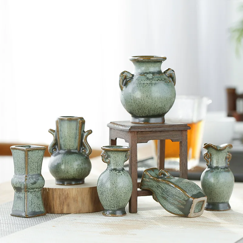 

Mini Ceramic Small Vase Creative Home Decoration Flower Arrangement Bronze Glaze Retro Water Flower Pots for Plants