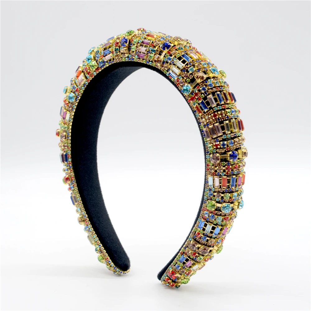 

Boutique Baroque Wide Colorful Crystal Beads Headband for Lady Luxury Glitter Padded Sponge Hair Hoop Bridal Wedding Bezel