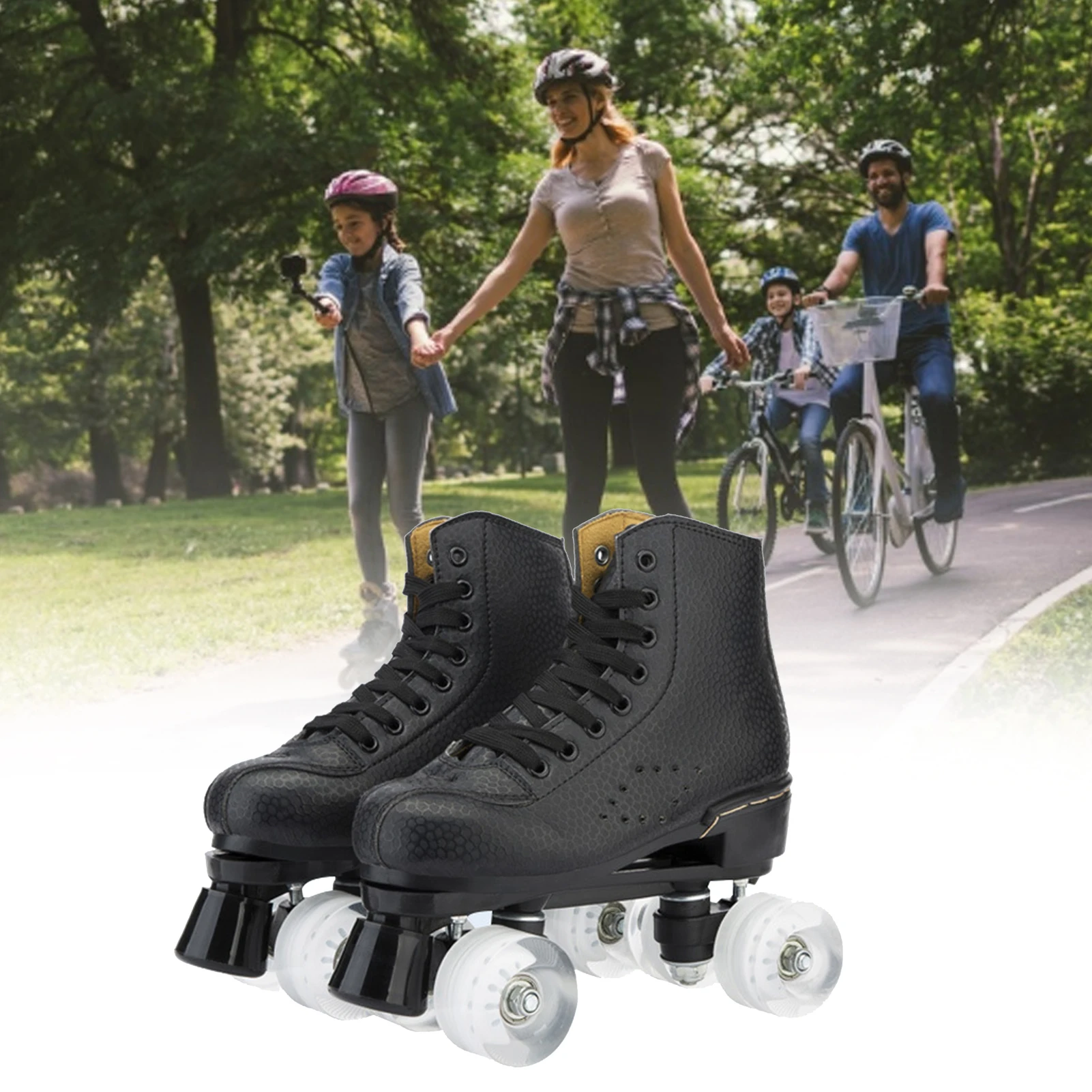 Microfiber Roller Skates Skating Shoes Sliding Inline Quad Skates Sneakers Training Europe Size 2 Row 4 Wheels