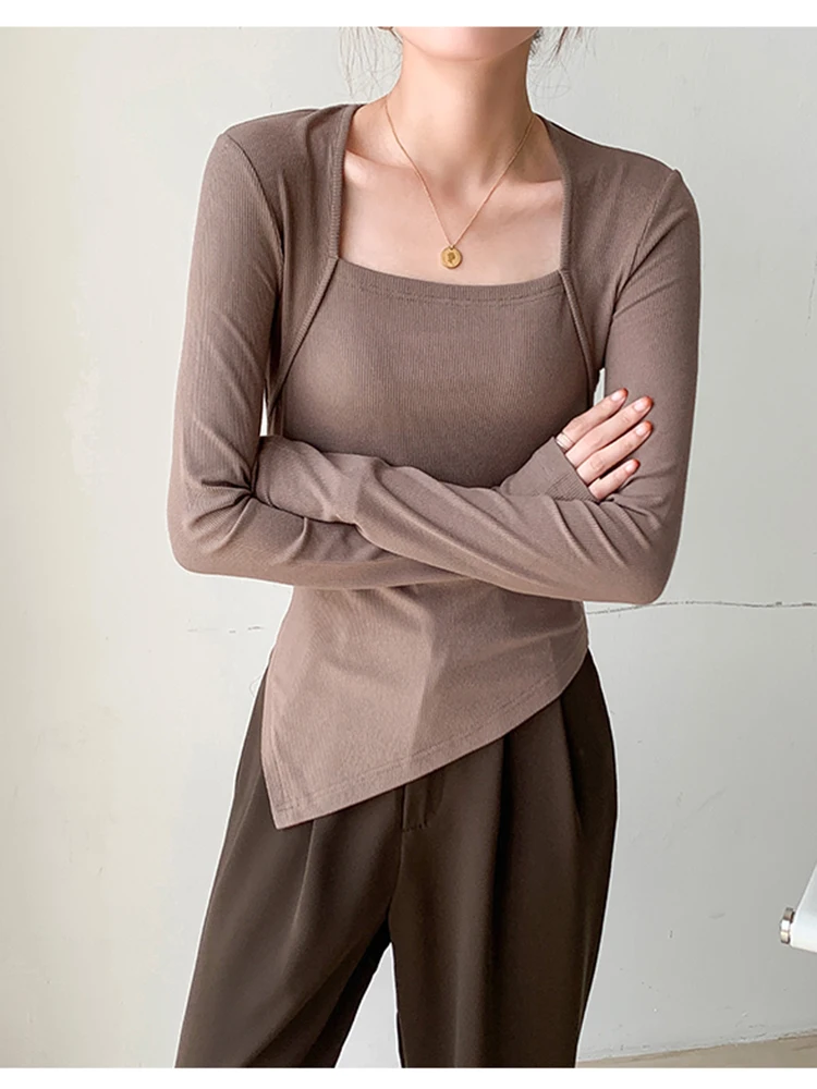 Модная одежда GGRIGHT в Корейском стиле сексуальные асимметричные футболки с