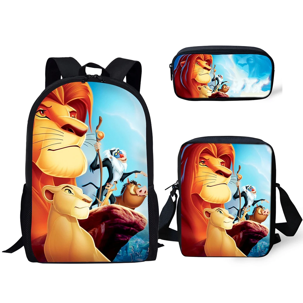 HALYUNASC Fashion Children's School Backpack The Lion King Pattern Book-Bags Cartoon Anime Design 3PCs/Set Students School Bags