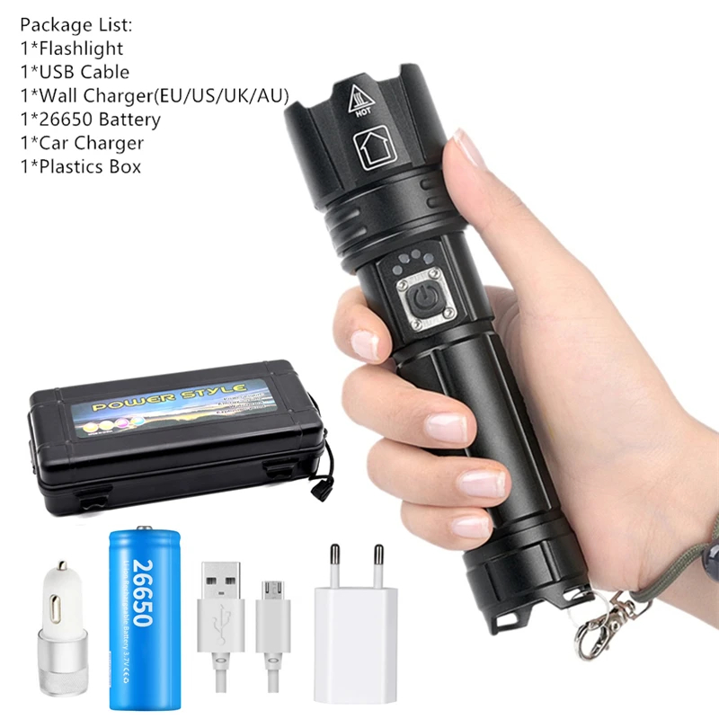 Package I XHP70.2 50 Вт светодиодный фонарик фонарь USB перезаряжаемые фонари Масштабируемые Тактический Защитный мощный фонарик для кемпинга охоты - Испускаемый цвет: Package I
