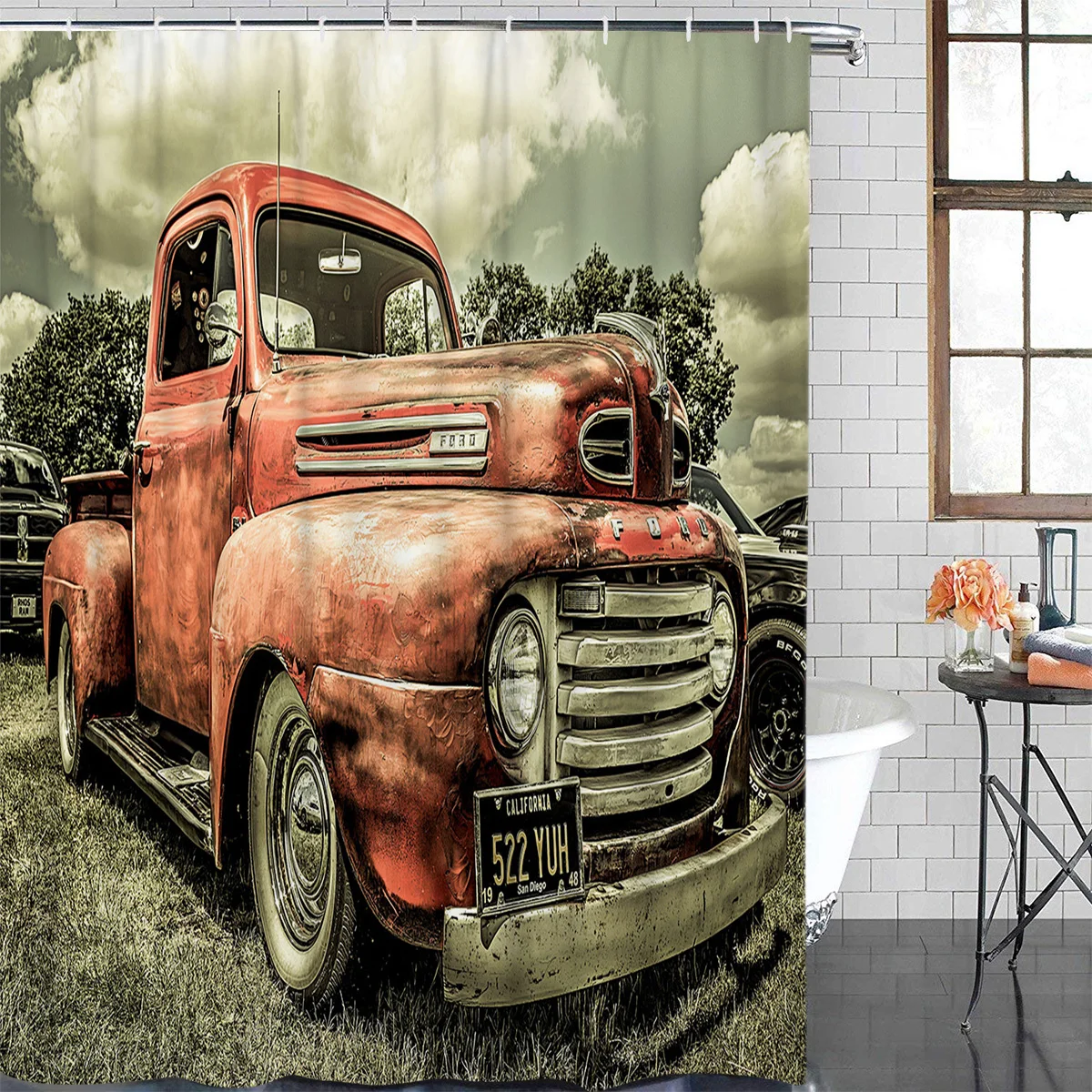 Farm Retro Car Pattern Shower Curtains Polyester Fabric Waterproof Bath Curtain | Дом и сад