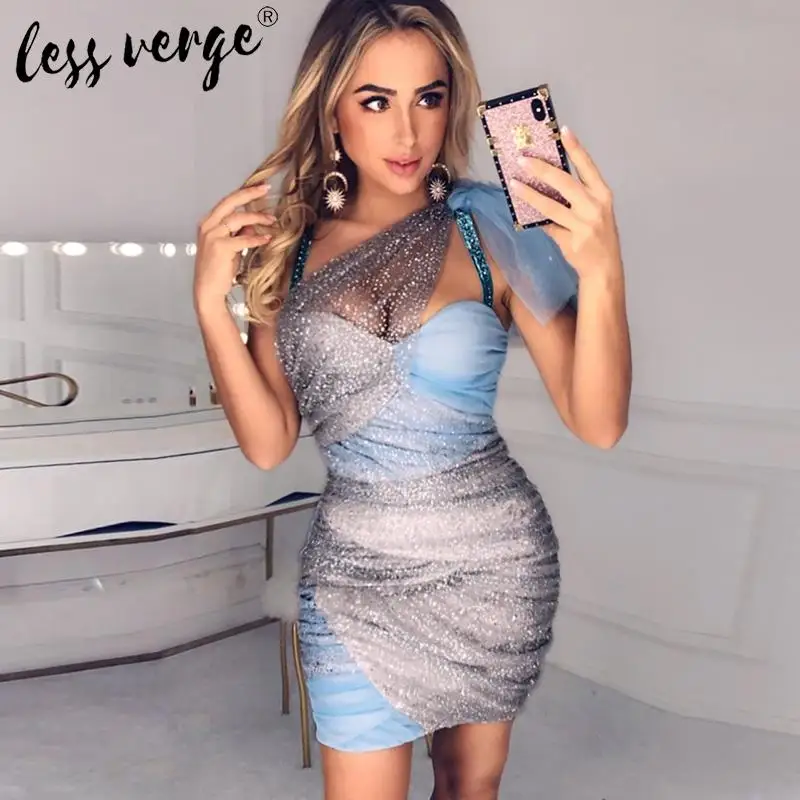 Lessverge элегантное Сетчатое облегающее сексуальное платье с пайетками женское