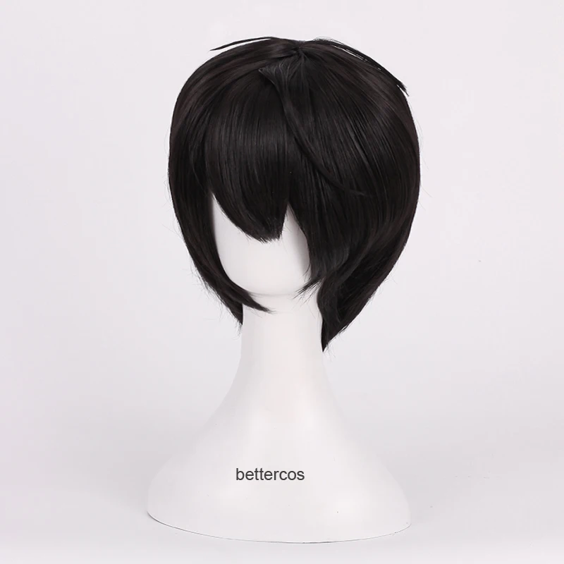 Парик для косплея рису сакума из ансамбль звезд короткие черные термостойкие