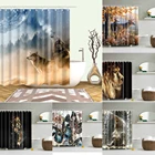 Затемняющие душевые шторы с животным принтом, водонепроницаемые 3d-занавески для ванной комнаты, слон, кот, Лев