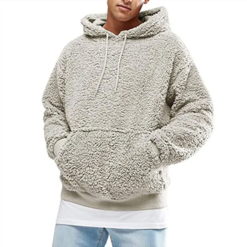 

Autumn Winter Polyester Men's Hoodies Hooded Long Sleeve Pullover Pockets Slim Solid Fashion Casual Hoodies