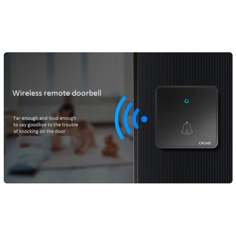 

CACAZI Wireless Doorbell Waterproof 300M Remote 60 Bell CR2032 Battery Transmitter Receiver Smart Home Bell-US Plug