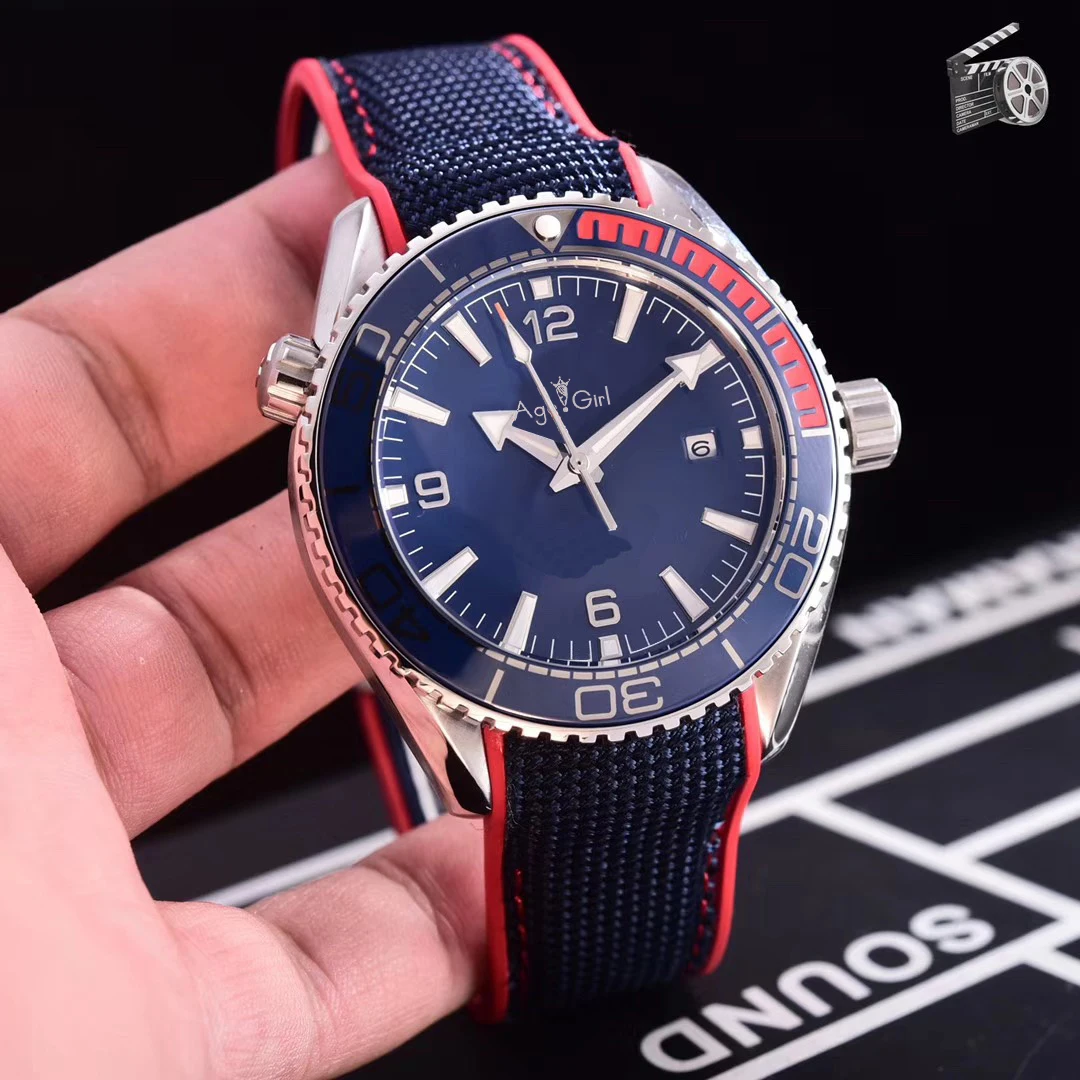 

Classic New Men Automatic Mechanical Orange Black Canvas Rubber Rose Gold Stainless Steel James Bond 007 Sapphire Watches