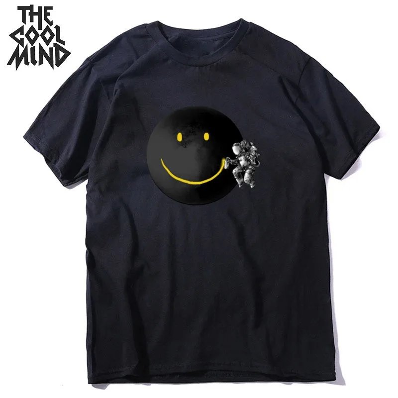 mo0120CM-BLK COOLMIND, хлопок, короткий рукав, Космический Кот, принт, Мужская футболка, летняя, с круглым вырезом, Мужская футболка, крутая футболка, мужские футболки - Цвет: mo0120CM-BLK