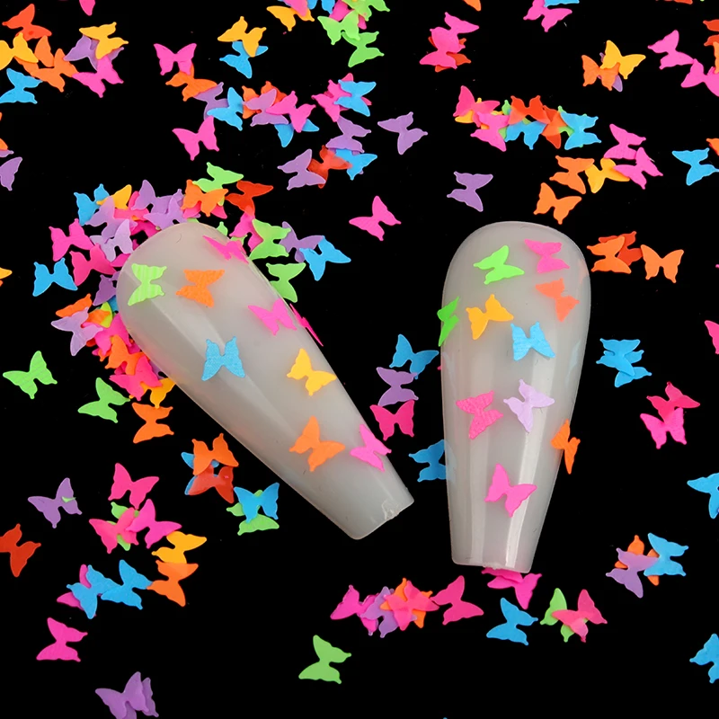 Летние флуоресцентные блестящие хлопья бабочки для дизайна ногтей неоновые