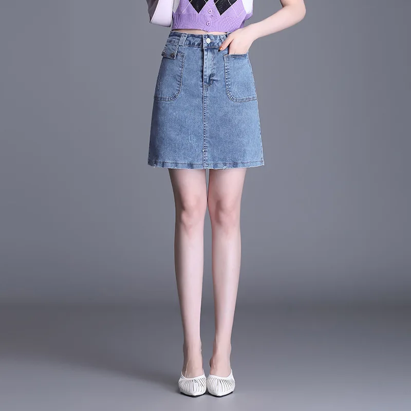 

Fashion A-line Mini Denim Skirt for Women Summer High Waisted Casual Slim Ladies Elegant Chic Short Jean Skirts 1773
