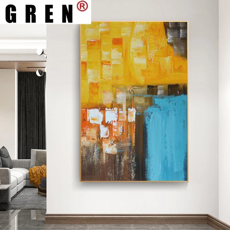 

GREN Yellow Blue Abstract Poster Colorful Stock Prints Canvas Painting Wall Art Posters Pictures Living Room Home Decor