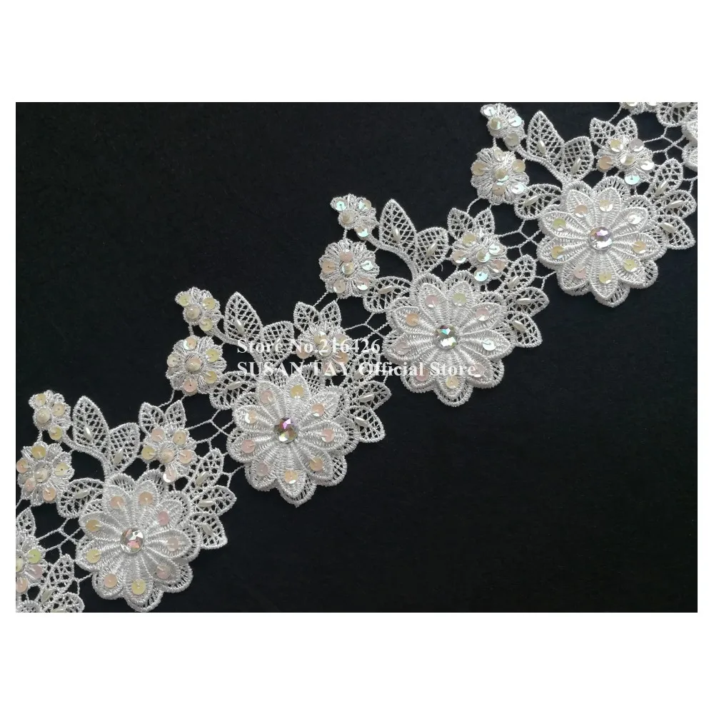 2 ярда/лот x ручная работа слоновая кость/Крем Блестки из бисера 2-слойная