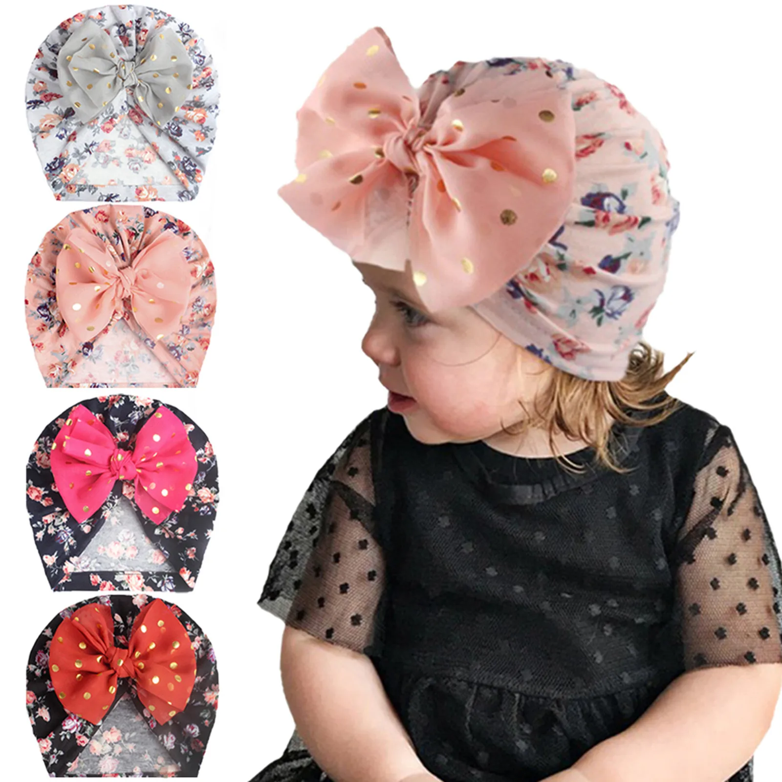

Toddler Kids Baby Girls Floral Bow Knotted Hat Cap Beanie Headwear Accessories Hair Band haarband Baby Hair Accessories #g