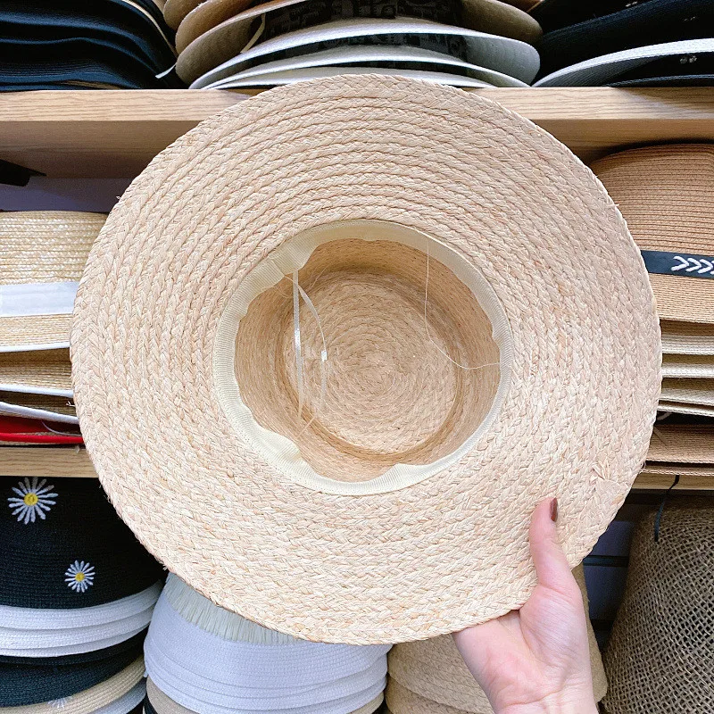 

202102-shi new spring summer handmade raffia grass pearl ribbon holiday lady sea sun cap women leisure hat