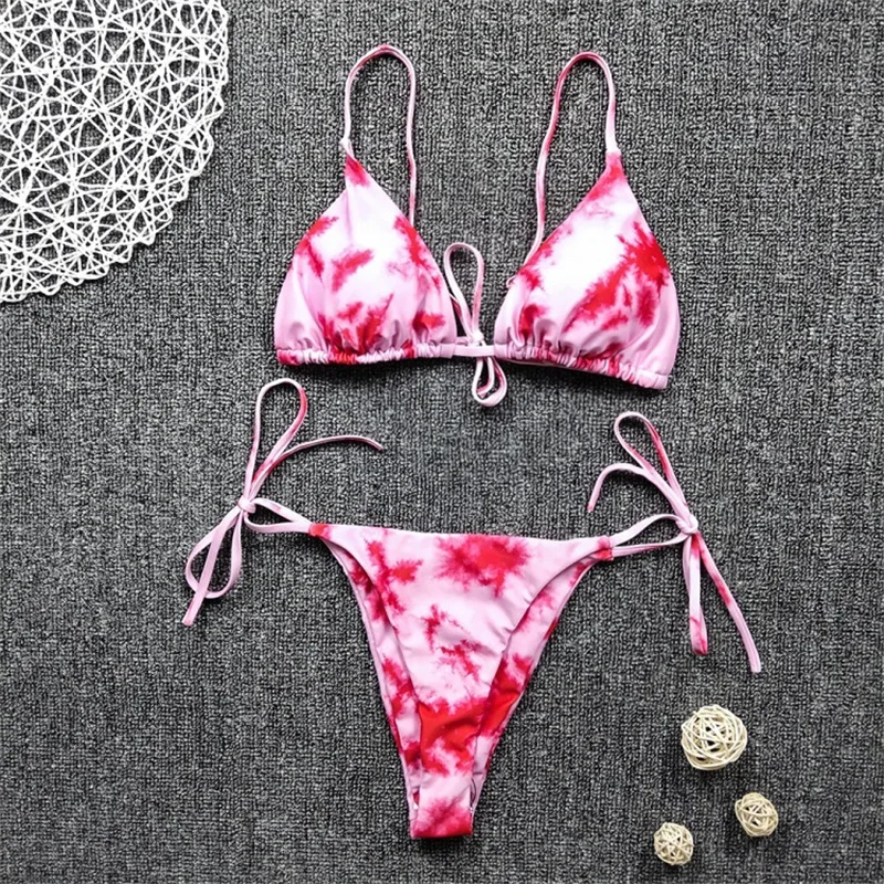 

2021 Newest Bandage Snake Skin Swimwear Set Women Up Thong Lace Up Bikini Set Padded Swimsuit
