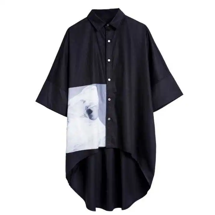 

Mannen Medium stijl Shirts Japanse Retro Bat mouwen shirts Persoonlijkheid Haar stylist Tops shirt Hip-Hop Losse Mannen Trendy
