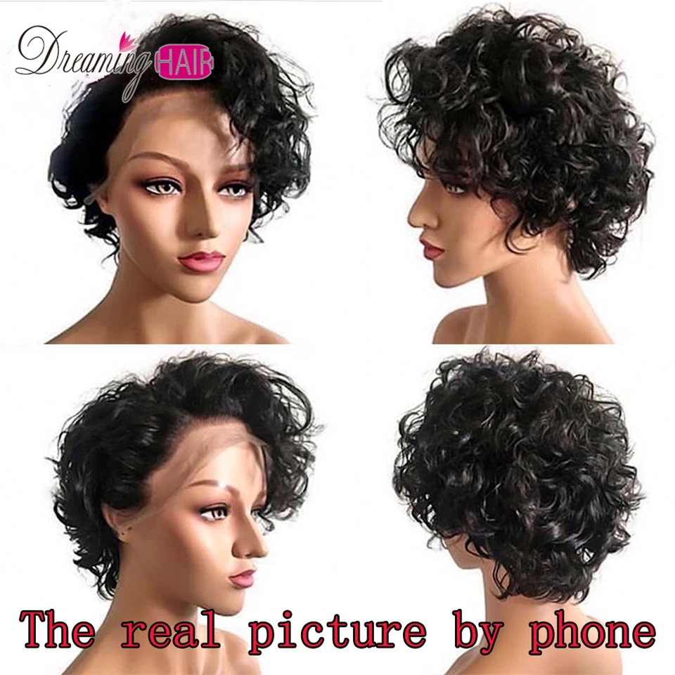 Pixie Cut парик кудрявый боб кружевные передние человеческие волосы парики для