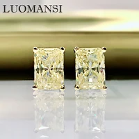 luomansi 100 s925 sterling silver glittering rectangle white yellow high carbon diamond stud earrings woman jewelry