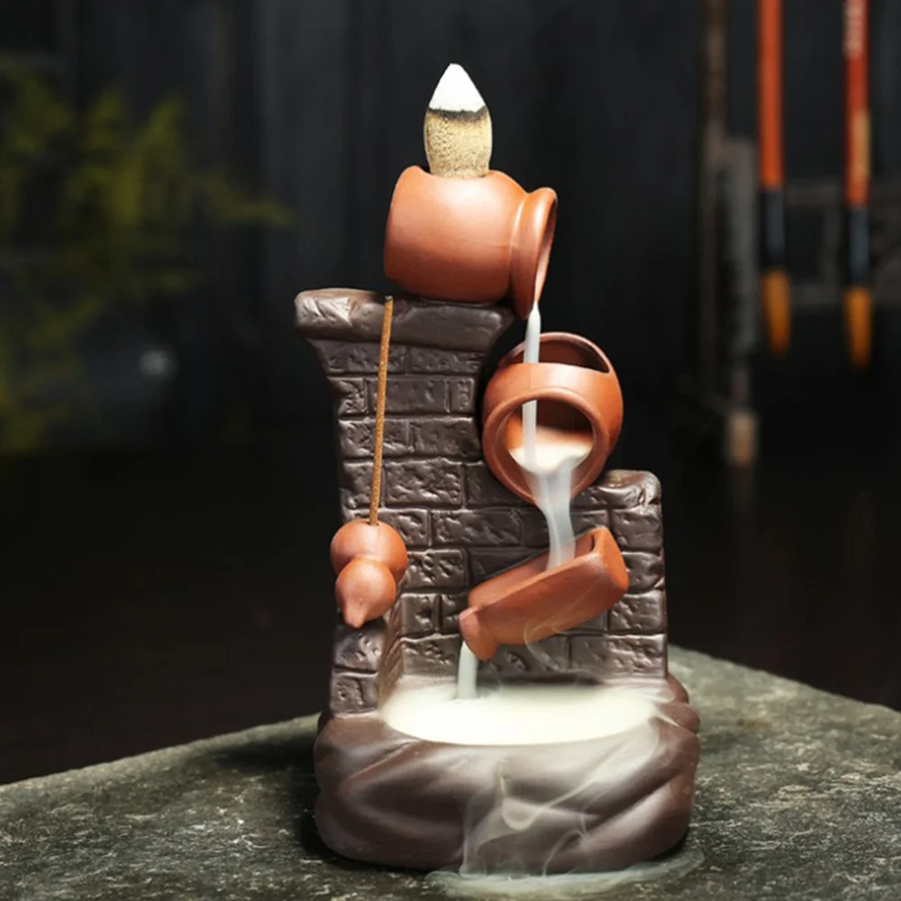

Backflow Incense Burner Creative Sandalwood Aromatherapy Ceramic Ornaments Censer Holder Crafts for Office Home Tea House