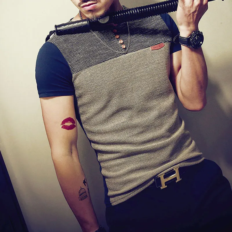 

Summer Fashion Men's T Shirt Casual Patchwork Short Sleeve T Shirt Mens Clothing Trend Casual Slim Fit Hip-Hop Top Tees 5XL