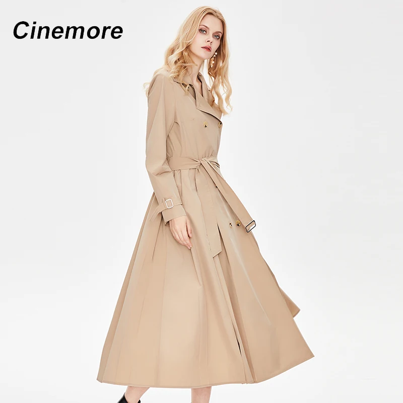 Cinemore 2021 Сезон весна осень Женская Тренч длинные модные с двумя рядами пуговиц
