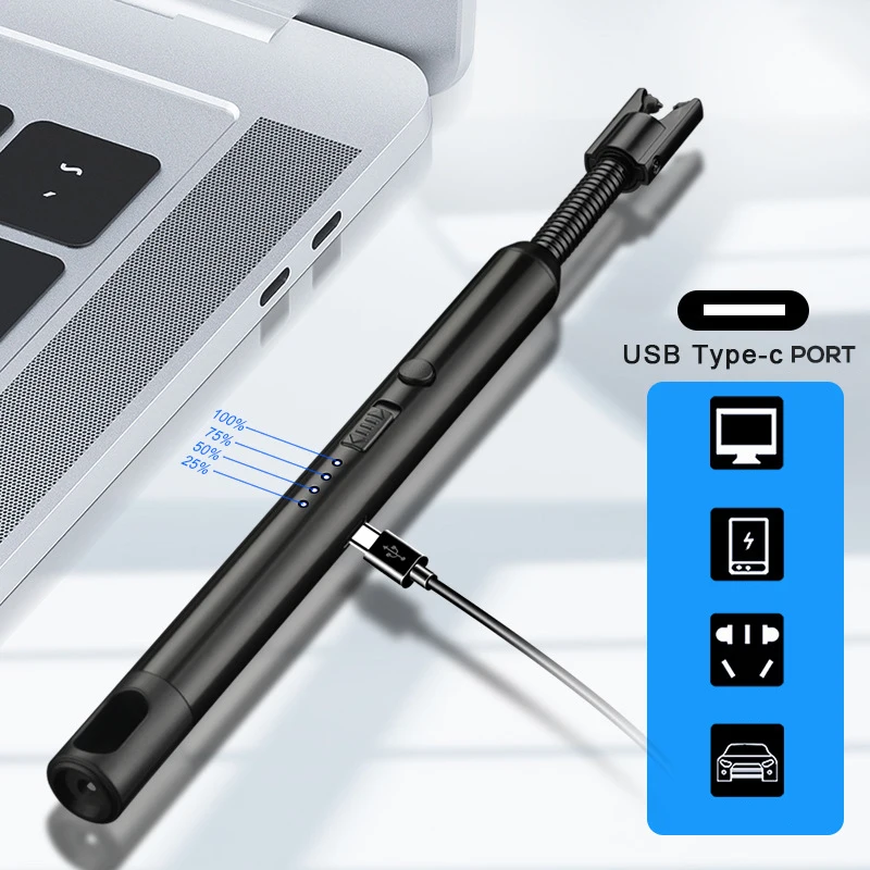 Electronic Candle Lighter Short Neck Hose Pulse Arc Windproof with Power Display USB Rechargeable Ignitor for | Дом и сад