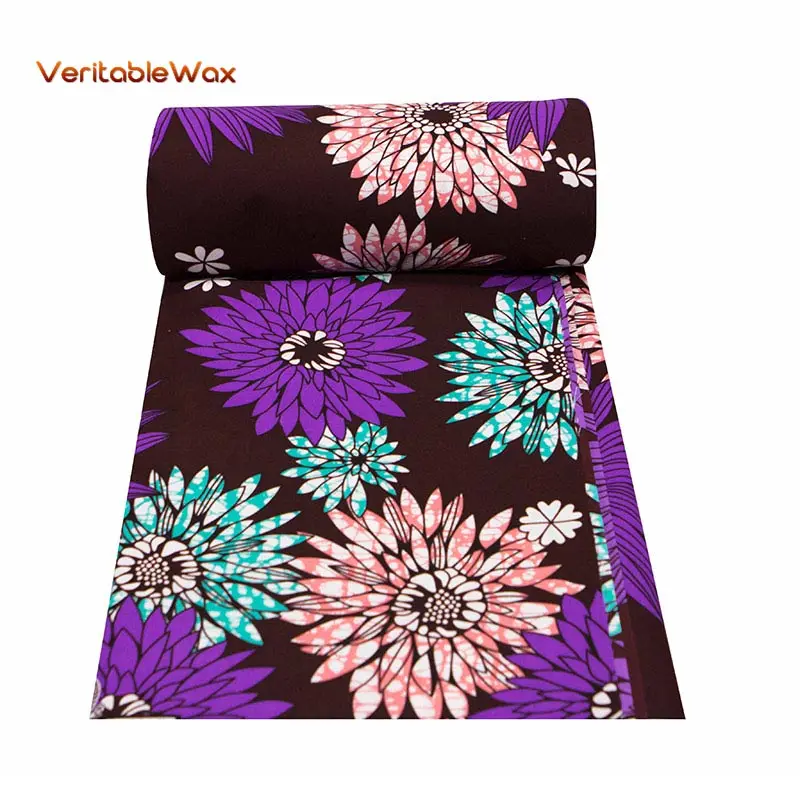 

Purple flower African Ankara Fabric Fashion Soft polyester Fabric High Quality 6 yards/lot African Fabric for Party Dress FP6333