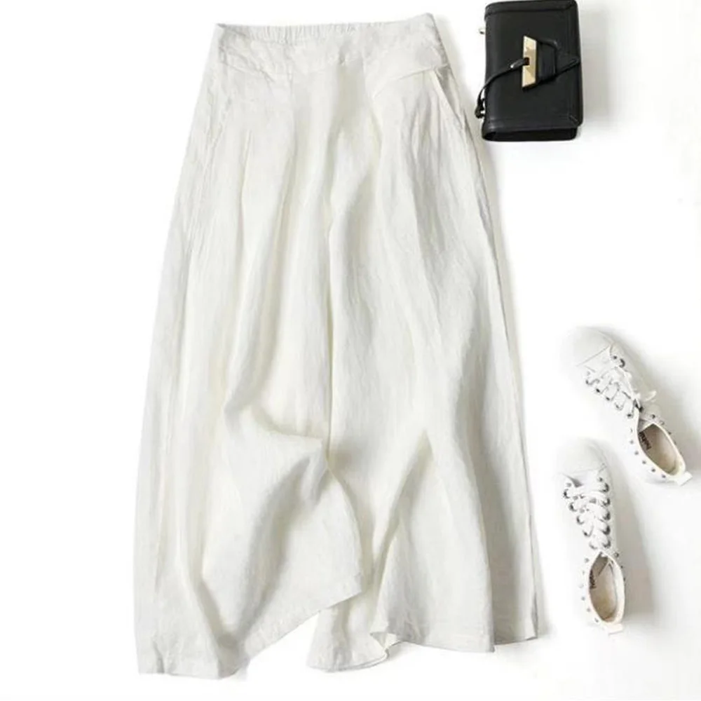 Брюки женские хлопково льняные с широкими штанинами повседневные модные