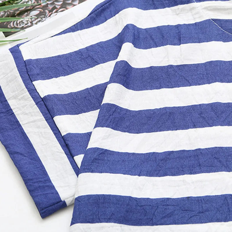

Striped Loose T Shirt Korean Women 2021 Summer Short Sleeve Tee Shirts Silk Linen Plus Size Tops Clothing XL-3XL