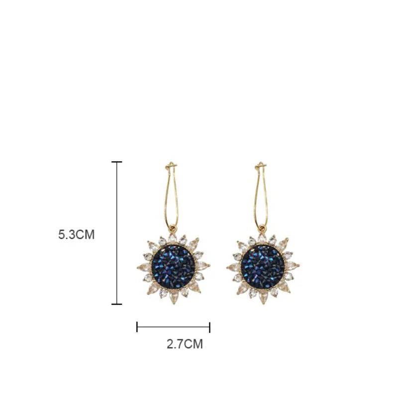 

New Fashion Round Blue Crystal Drop Earrings for Women Korean Statement Geometry Party Dangle Gold Earrings Brincos Jewelry 2021