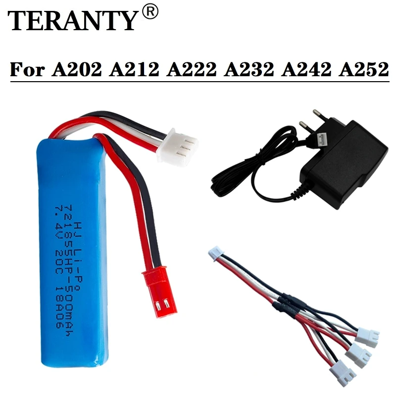 Литий-Полимерный Аккумулятор 7,4 в 500 мАч и зарядное устройство для WLtoys A202 A212 A222 A232 A242 A252 4WD с пультом дистанционного управления, высокоскоростные игрушечные автомобили