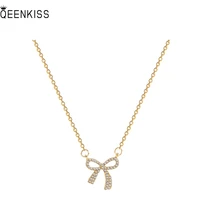qeenkiss nc711 fine jewelry wholesale fashion trendy woman girl birthday wedding gift bow aaa zircon 18kt gold pendant necklace