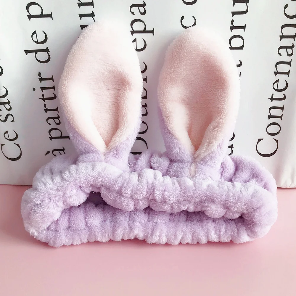 

Cute Flannel Bunny Ears Elastic Hair Band Headbands For Women Girls Wash Face Makeup Headband Fashion Kawaii Accessories