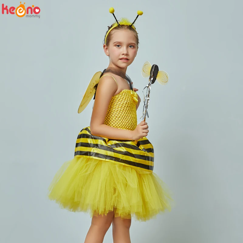 Little Bumble Bee Tutu Dress Girls Honeybee Fancy Up Outfit Yellow Black Striped Insect Birthday Halloween Costume | Детская одежда и