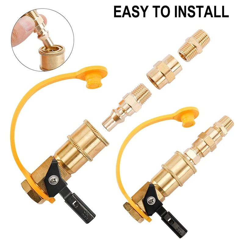 

4Pcs RV Propane Quick Connecting Adapter 1/4 Inch Shutoff Valve and Full Flow Plug for Propane Hose