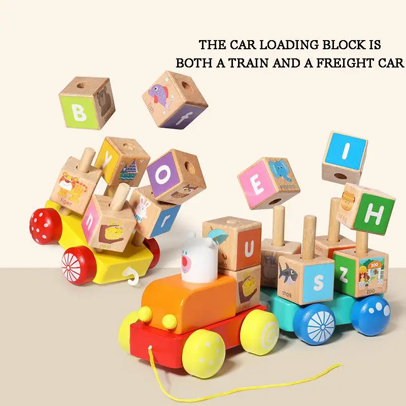 

Baby Toys Montessori Toys Trailer Wooden Train Vehicle Blocks Geometry Letter Cognition Early Educational Toys For Children Gift