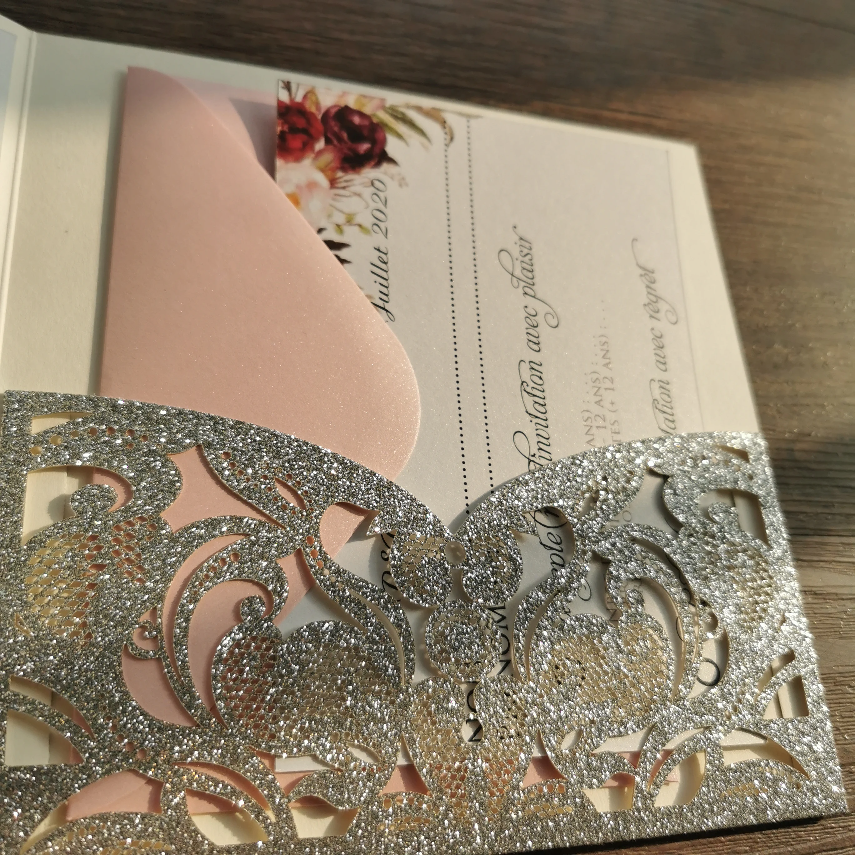 Набор карманных карт серебристого цвета с лазерной резкой и блестками 30 шт.