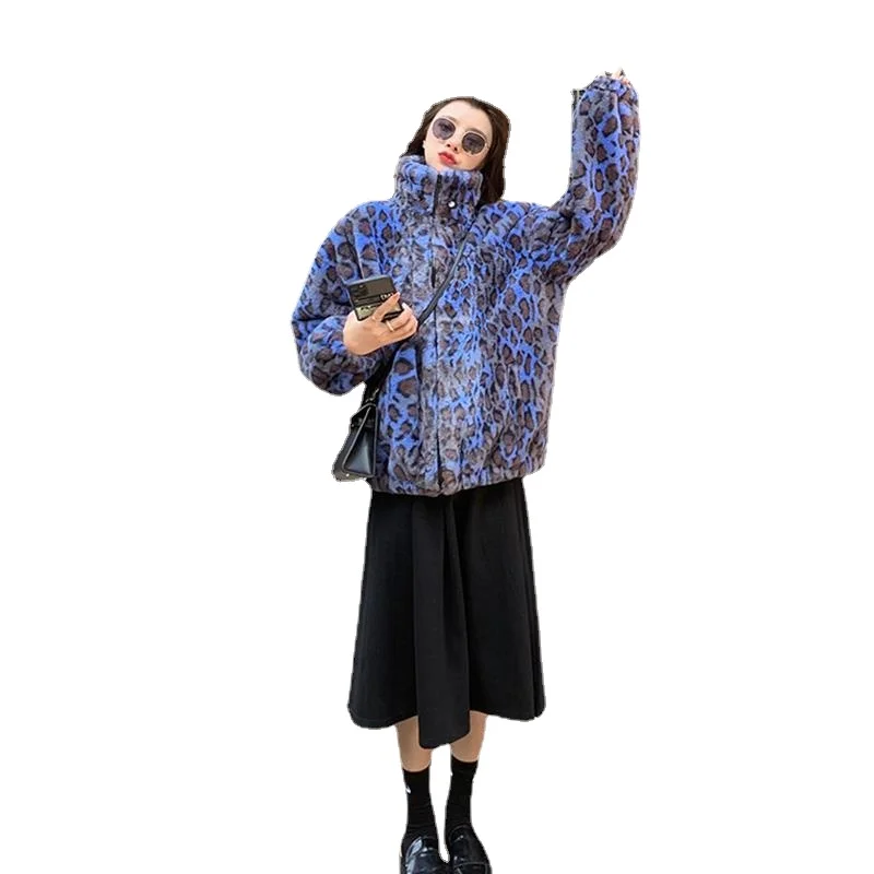 Женственный мягкий теплый Леопардовый принт на молнии с длинным рукавом |