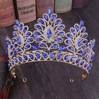 fashion design baroque exquisite gold blue red crystal tiara and crown women bridal bride wedding party hair jewelry accessories