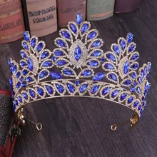 Fashion Design Baroque Exquisite Gold Blue Red Crystal Tiara and Crown Women Bridal Bride Wedding Party Hair Jewelry Accessories