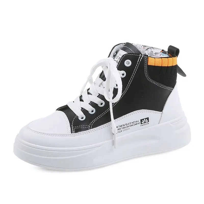

PU Splicing Black Women's Sneakers Womens Woman Vulcanize Flat Sport Shoes for Women Ladies 2021 Woman's Shoe Zapatillas Mujer