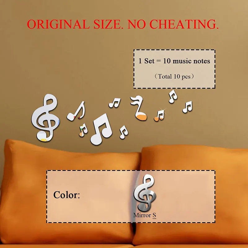 3D музыкальные ноты акриловые зеркала настенный Декор для дома художественные